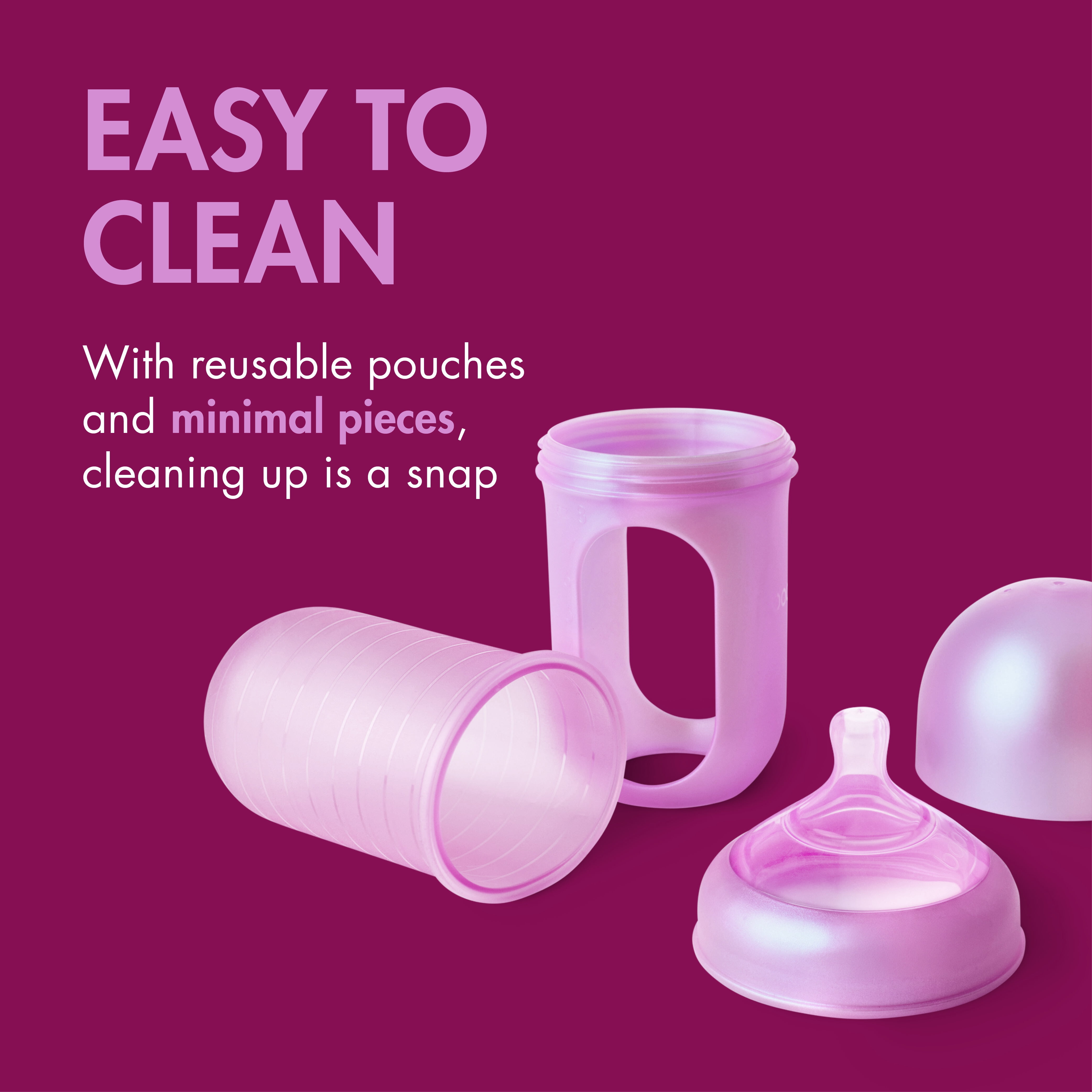 Boon NURSH® Reusable Baby Bottles with Platinum Food-Safe Silicone – Stage 2 Medium Flow – 8oz – Pink Iridescent (3pk)