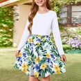 thumbnail image 2 of Abcomgle Girls Beach Dress Casual A-Line Long Sleeve Girls T-Shirt Dresses Floral Print Crew Neck Girls Skater Dress Swing Skirt for 4-14t Kids 5-6 Years,White, 2 of 5