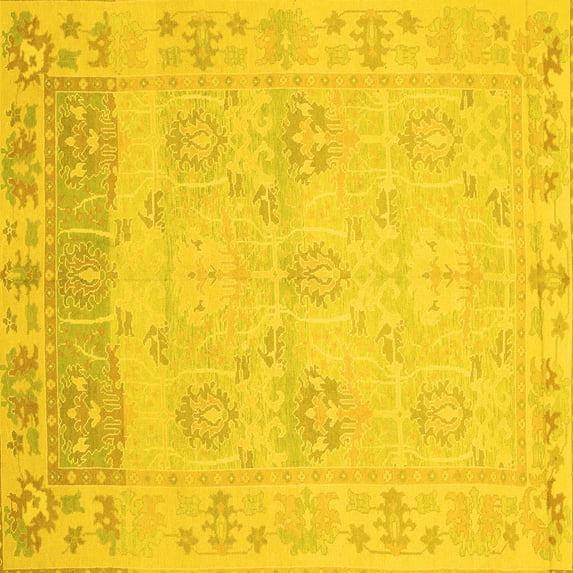 Ahgly Company Machine Washable Indoor Square Oriental Yellow Traditional Area Rugs, 8' Square