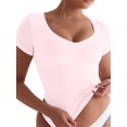 thumbnail image 3 of Womens Short Sleeve Deep V Neck Tops Shirts Fitted Cotton Summer Tshirt Tee Pink M, 3 of 9