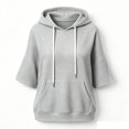 thumbnail image 5 of hlysgo Womens Knit Hoodie Batwing 3/4 Bell Sleeves Oversized Sweatshirts with Kangaroo Pocket Lightweight Casual Pullover Tops Gray,2xL, 5 of 6