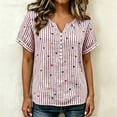 thumbnail image 6 of cocolona Womens Summer Striped Printed Tops Short Sleeve V Neck Loose Shirts Casual Pullover Blouses, 6 of 7