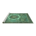 thumbnail image 2 of Ahgly Company Machine Washable Indoor Square Abstract Turquoise Blue Modern Area Rugs, 4' Square, 2 of 4