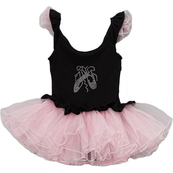 Wenchoice Girl's Pink & Black Slipper Skirted Leotard M(3T-4T)