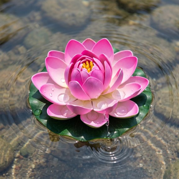 1 Piece Floating Foam Lotus Flower with Leaf, Artificial EVA Water Lily for Pond Pool, Realistic Fake Lotus for Spring Garden Decor Dance Prop Home Vase Decoration