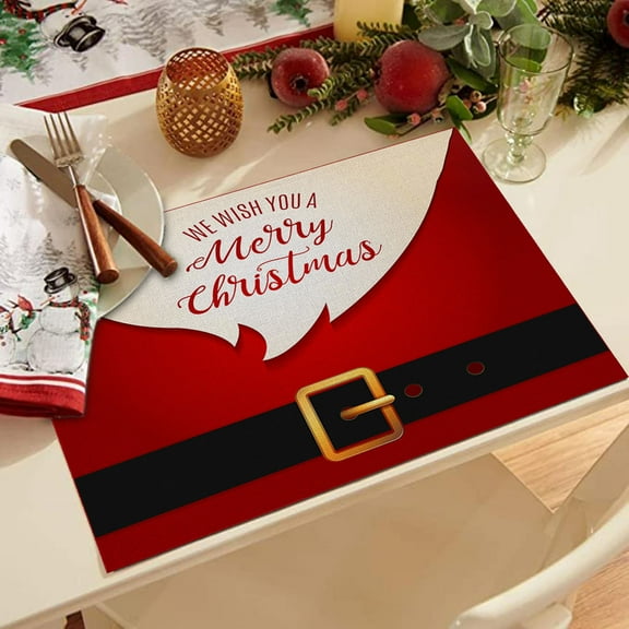 LHWEN Red Christmas Placemats 32x21 cm Seasonal Snowflakes Holiday Washable Table Mats Polyester Linen Wrinkle-Proof Dining Table Colorful Winter Decor Perfect for Daily Use Parties and Receptions