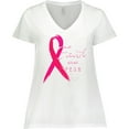 thumbnail image 3 of Inktastic Faith Over Fear Breast Cancer Awareness with Pink Ribbon Women's Plus Size V-Neck T-Shirt, 3 of 5