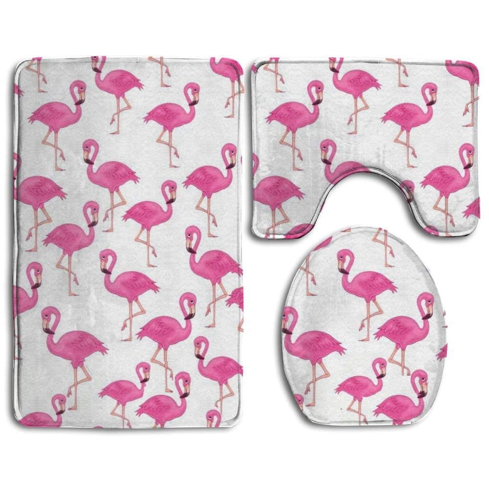PUDMAD Pink Flamingo Seamless 3 Piece Bathroom Rugs Set Bath Rug