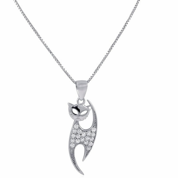 SilverCloseOut Sterling Silver CZ Siamese Cat Charm Necklace