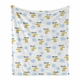 thumbnail image 1 of Cartoon Soft Flannel Fleece Throw Blanket, Aircraft in Clouds Children Boys Girls Babyshower Playroom Design, Cozy Plush for Indoor and Outdoor Use, 60" x 80", Yellow and Blue, by Ambesonne, 1 of 6