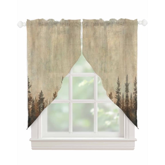 Brown Forest Swag Valances for Windows, Vintage Tree Farmhouse Botanical Rod Pocket Sheer Valances for Large Windows, Swag Toppers Light Filtering for Kitchen Living Room 2 Panels 36''x63''