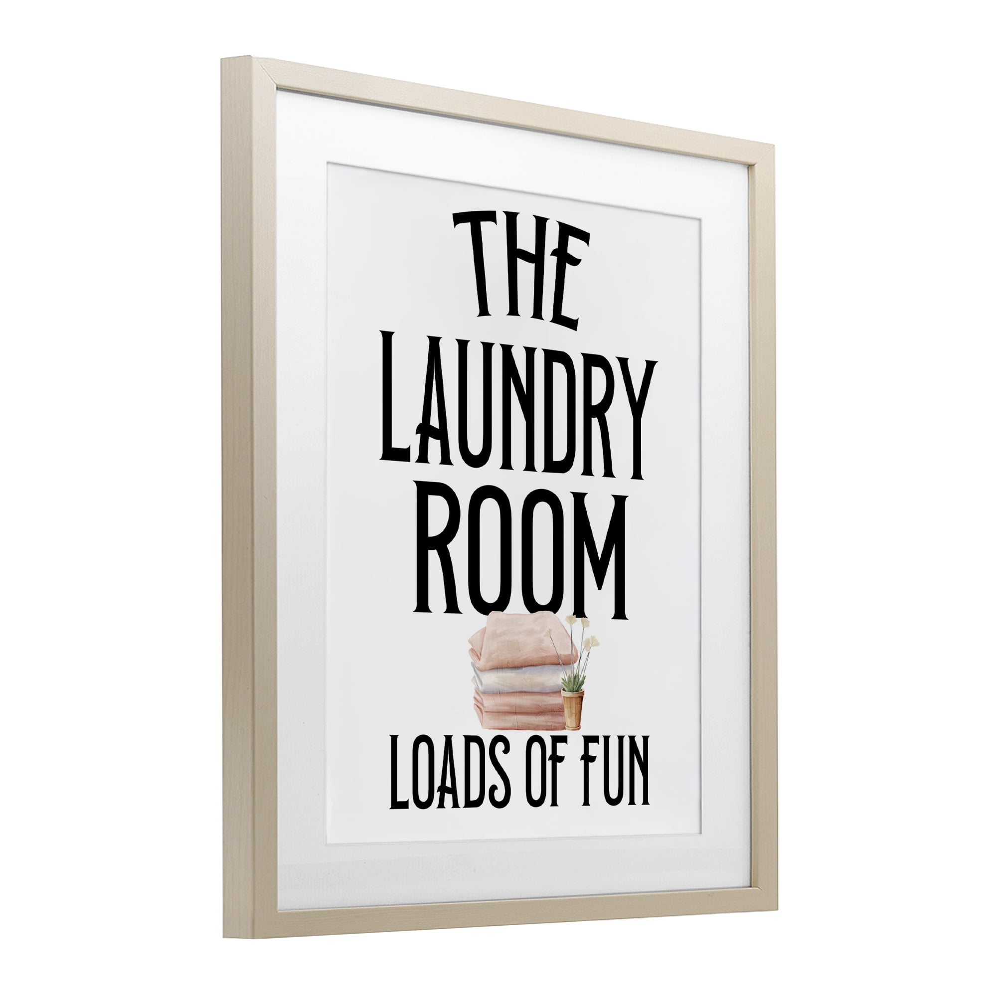 Laundry Room Fun Minimal Birch Framed Print Under Glass, design by Kim Allen