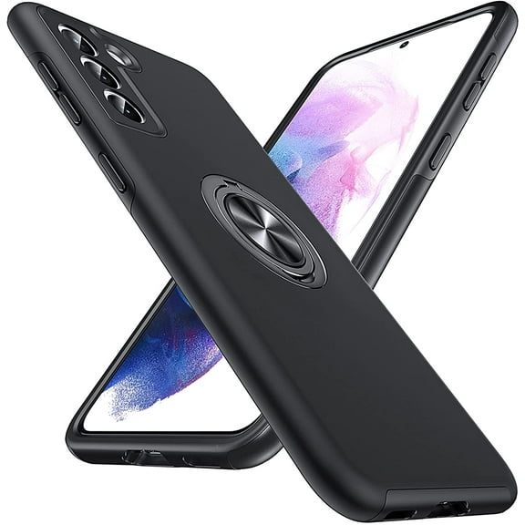 Hidden Series Galaxy S21 Case 5G, [Heat Dissipation] [No Fall-Off Kickstand] 360° Metal Ring, Military Grade Shockproof Protective Phone Case Designed for Samsung Galaxy S21 6.2", Black