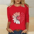 thumbnail image 1 of Ounisa Shirts Chemises pour Femmes Manches 3/4 Hauts Grande Taille Col Rond T - Décontractés Tunique Longueur Trois Quarts Imprimé Marguerite d'Été, 1 of 5