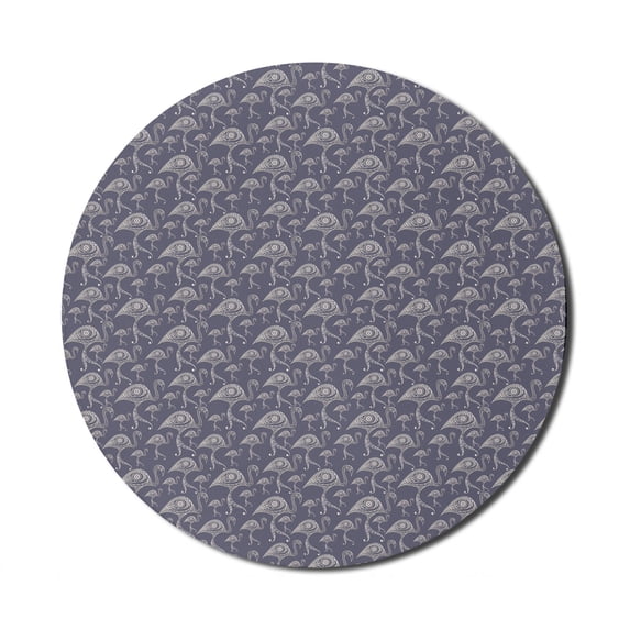 Flamingo Mouse Pad for Computers, Animal Silhouettes with Orient Motifs Details, Round Non-Slip Thick Rubber Modern Gaming Mousepad, 8" Round, Purple Grey Eggshell, by Ambesonne