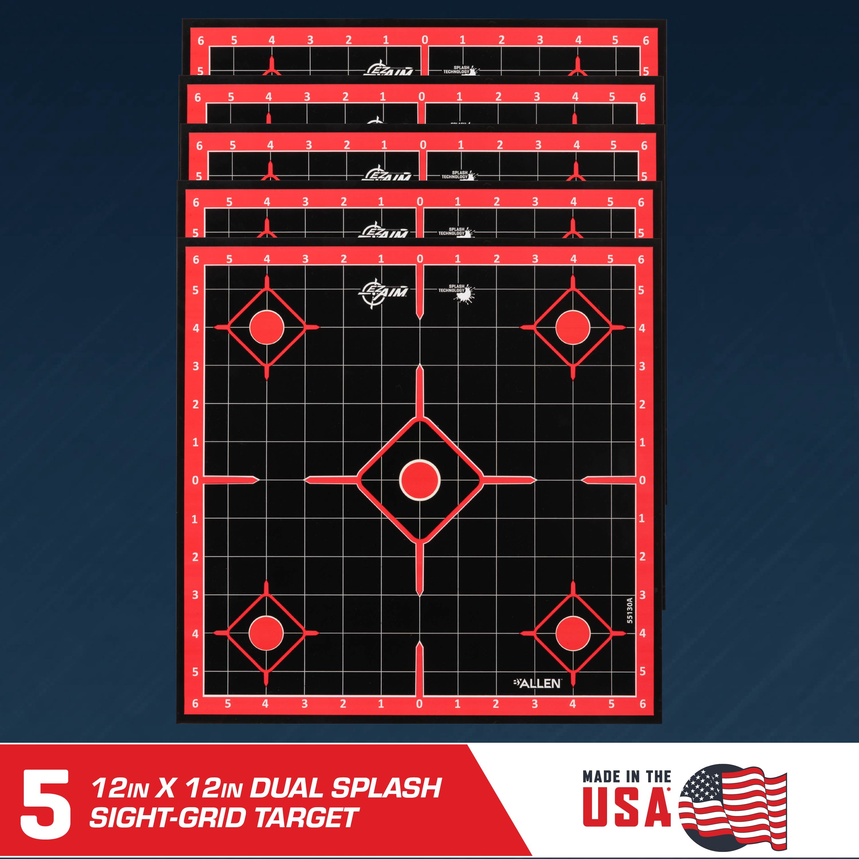 EZ Aim Splash Bullseye and Sight Grid Targets, 12 x 12 Inch, 10 Pack