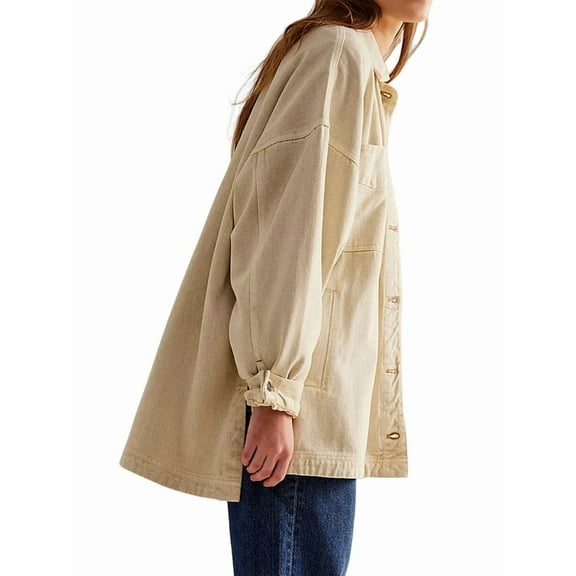 Women'S City Denim Jacket-Long Sleeve Oversized Boyfriend Style Jean Jacket with Button Up Front Cream White M