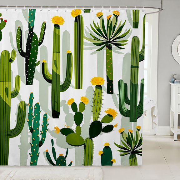 Cactus Shower Curtain Green Desert Succulent Botanical Fabric Bathroom Decor with Hooks 71x71 inches