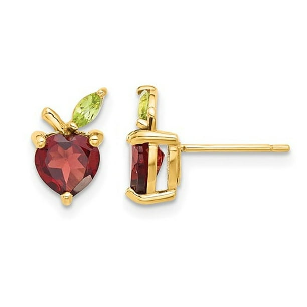 2.00 Carat ctw Garnet and Peridot Apple Fruit Charm Earrings in 14K Yellow Gold