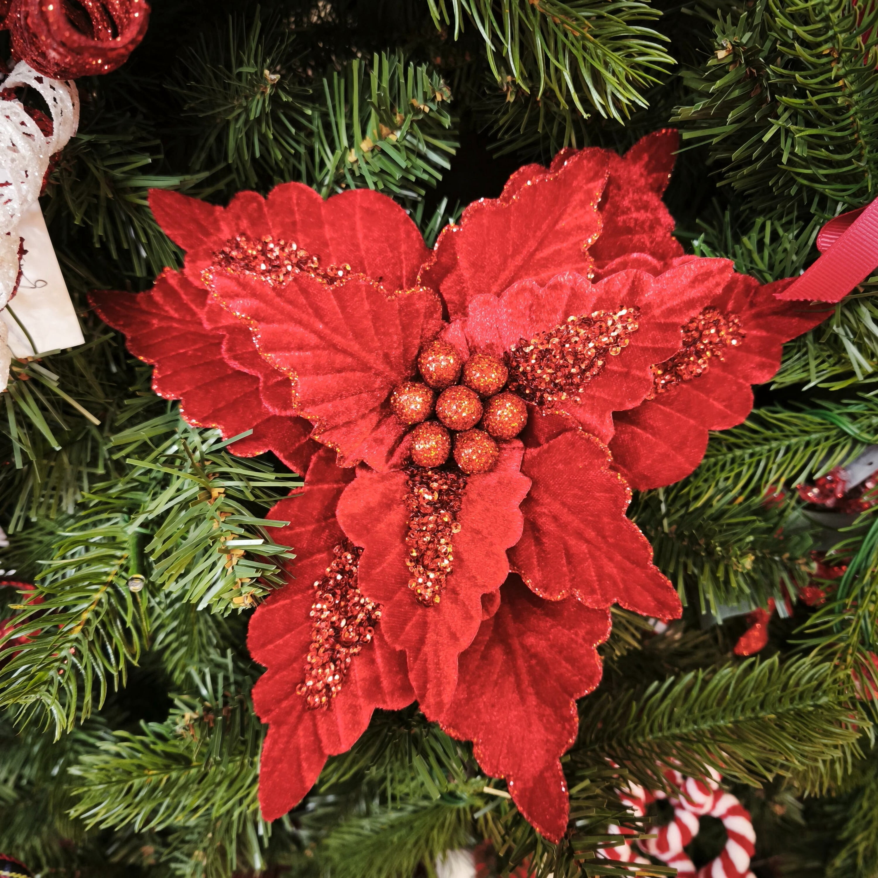 Red Glitter Poinsettia Christmas Clip Ornament, 5.5", by Holiday Time