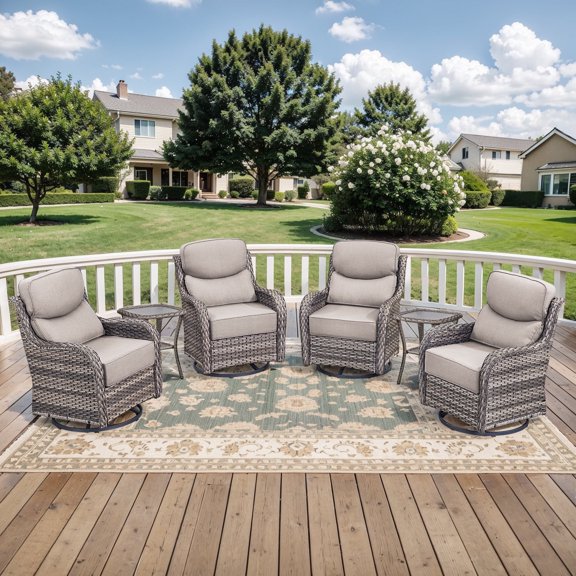 Planntonneo 6-Piece Patio Furniture Set - Wicker Swivel Glider Chairs with 6-Inch High-Resilience Cushions and Side Table, Grey/Beige