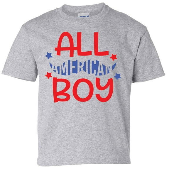 Patriotic All American Boy Youth Short Sleeve T-Shirt-Sports Gray-Small