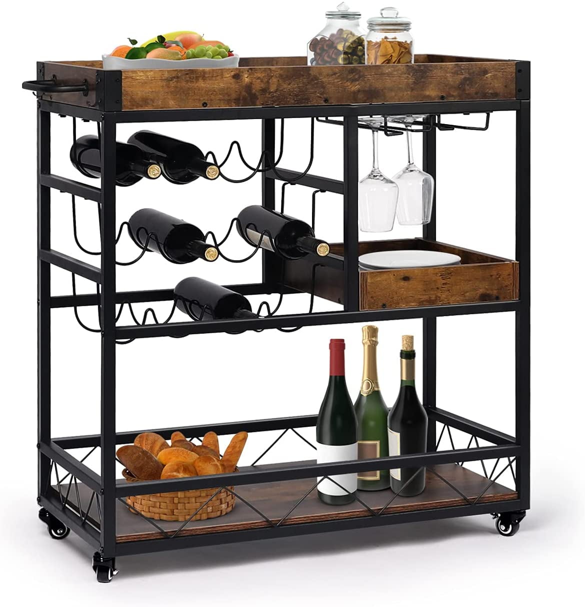 Large Bar Cart for Home Kitchen Baker's Rack with Removable Tray Box