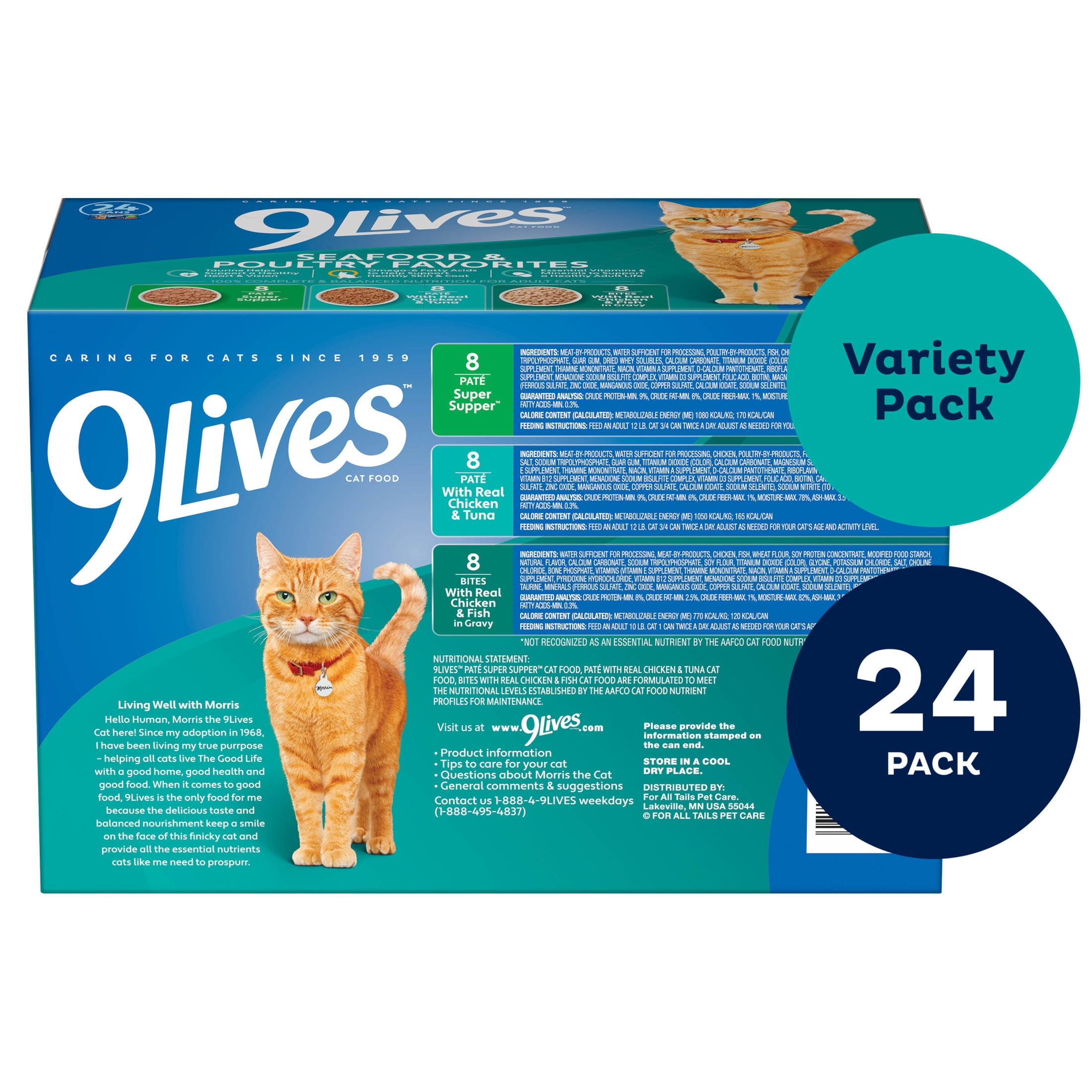 9Lives Seafood & Poultry Favorites Wet Cat Food Variety Pack, 5.5 oz. Cans (Pack of 24)