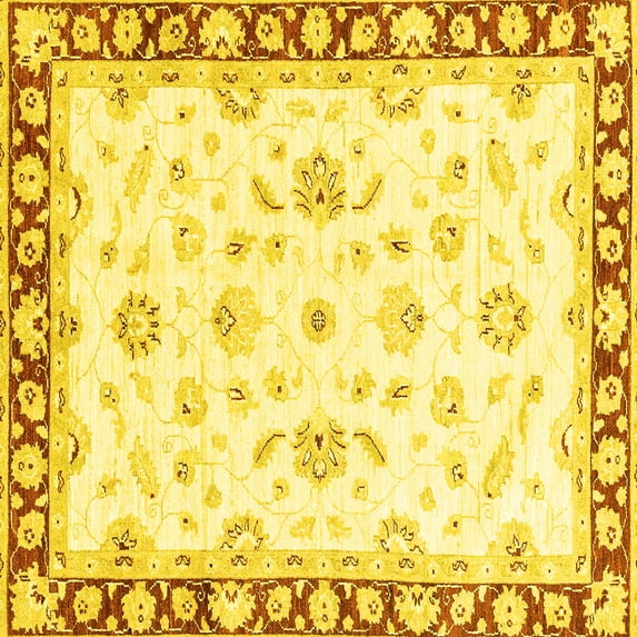 Ahgly Company Machine Washable Indoor Square Oriental Yellow Traditional Area Rugs, 4' Square