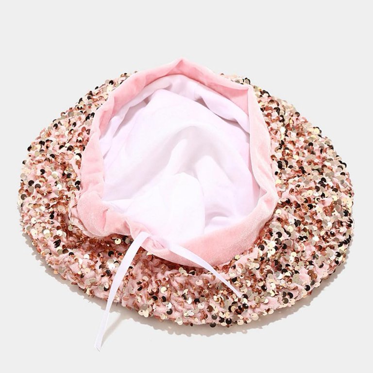 2341 Women Sparkly Sequin Beret Hat Shining French Style Beanie Fashion Artist LinYooLi Women Sparkly Sequin Beret Hat Shining French Style  main image 4