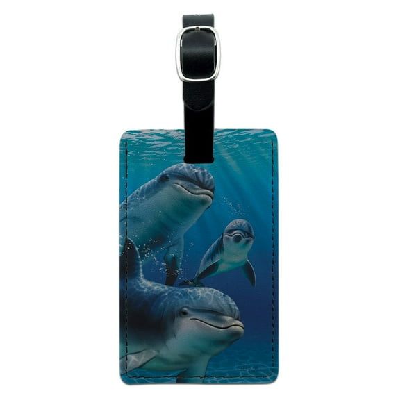 Dolphin Pals Ocean Diving Rectangle Leather Luggage Card Suitcase Carry-On ID Tag