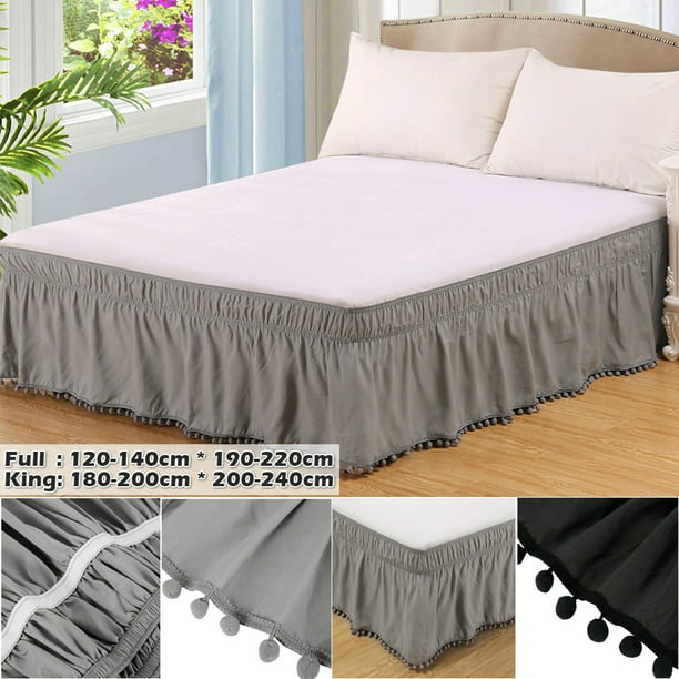 Luxury Ruffle Bed Skirt Top Knot Tassle Pompom Fringe Elastic Bed Wrap Wrinkle Resistant Full King Size Walmart Com Walmart Com