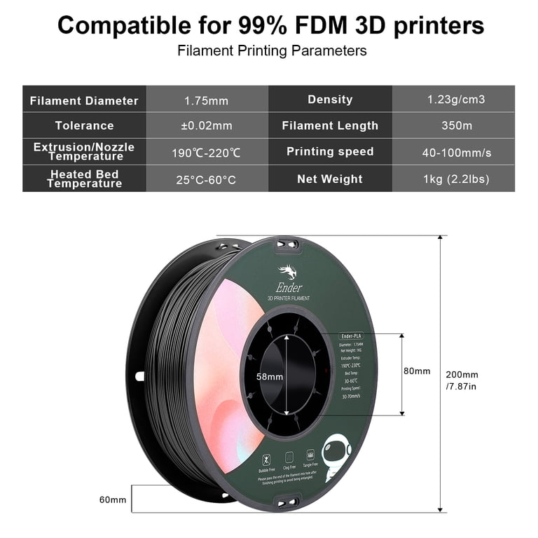 WINKLE Filamento PLA-TOUGH Nero 1,75 mm | Bobina 1000gr - Stampo 3D