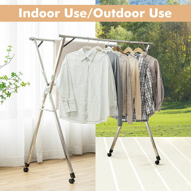 Costway Extendable Clothing Garment Rack Heavy Duty Foldable Clothes Rack  W/Hanging Rod