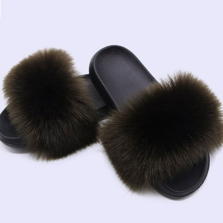

XWQYRG Women Fuzzy Slippers Color Block Fluffy Slides Furry Slipper Breathable Shoe Outdoor Lightweight Faux Home Shoes Royal