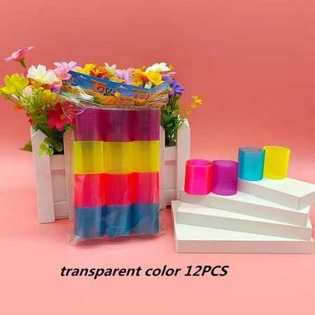 Funny Creative Magical Folding Toys Plastic Rainbow Circle Slinky Spring Coil for Children Early Development Educational transparent 12PCS