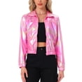 thumbnail image 1 of CHAQUETA METÁLICA LIGERA CON CREMALLERA DE MANGA LARGA BRILLANTE Y HOLOGRÁFICA PARA MUJERES INSPIRADA EN CHIC TALLA M ROSA, 1 of 6
