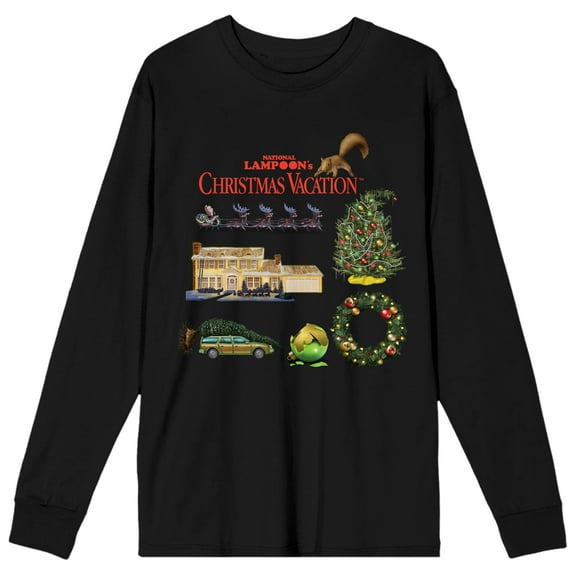 National Lampoon's Christmas Vacation Movie Icons Collage Women's Black Crew Neck Long Sleeve Tee-Medium