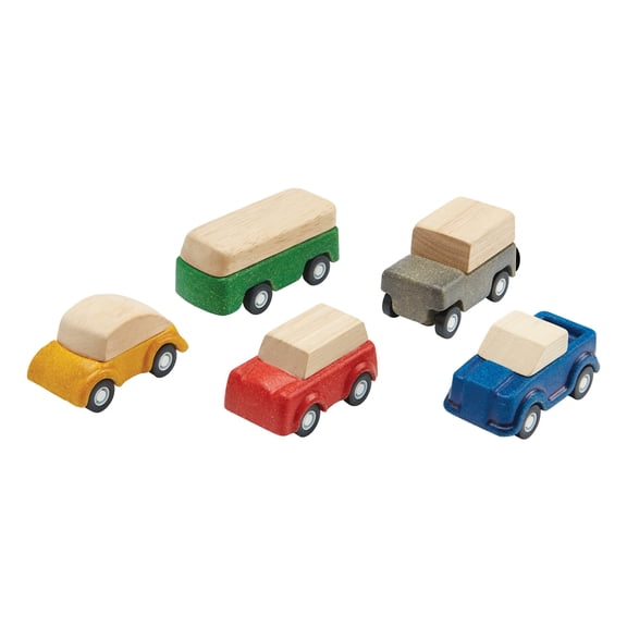 PlanToys® Car Set Wooden Montessori Vehicle Set | Early Movement, Imagination and Practical Life Exploration | Eco Friendly Car Set for Indoor and Outdoor Play