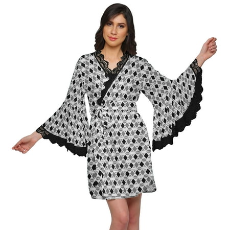 

Moomaya Cotton Womens Robe Dressing Gown Printed Short Bridal Shower Robes