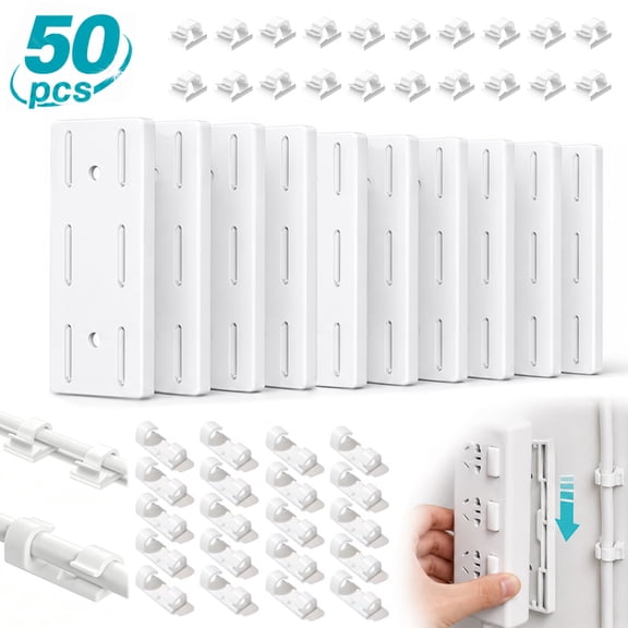 Deally Adhesive Punch-Free Socket Holder -10Pcs Power Stirp Holder and 40Pcs Cable Clips Kit, Self-Adhesive Power Strip Holder Wall, Used for Securing Power Outlets