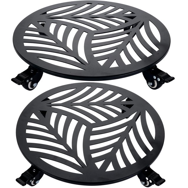 2 paquetes de 16 pulgadas de metal extragrande para plantas con ruedas, soporte para plantas de hierro resistente con ruedas para interiores y exteriores, base de rodillo, para movidores, plantas,