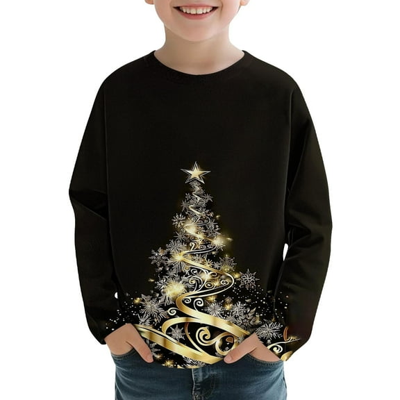 Children Boy Girl Cute T Shirt Thermal Tshirts Graphic Tee Tops for Kid Long Sleeve Boat Neck Elegant Happy Holiday Christmas Casual Winter Fall Tee Shirt 2025
