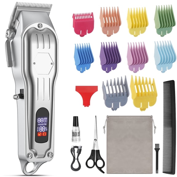 Prozing Hair Clippers for Men, Professional Cordless Barber Clipper Rechargeable Hair Trimmer Kit with 10 Attachment Combs, Adjustable Beard & Hair Cutting Machine - Perfect Barber Gift for Men & Dad