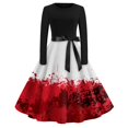 thumbnail image 2 of Women's Halloween Dress Candy Witch Hat Crew Neck Hepburn Cocktail Retro Dress Long Sleeve 1950s Classic Cute Tea Length Dress with Belt L, 2 of 7