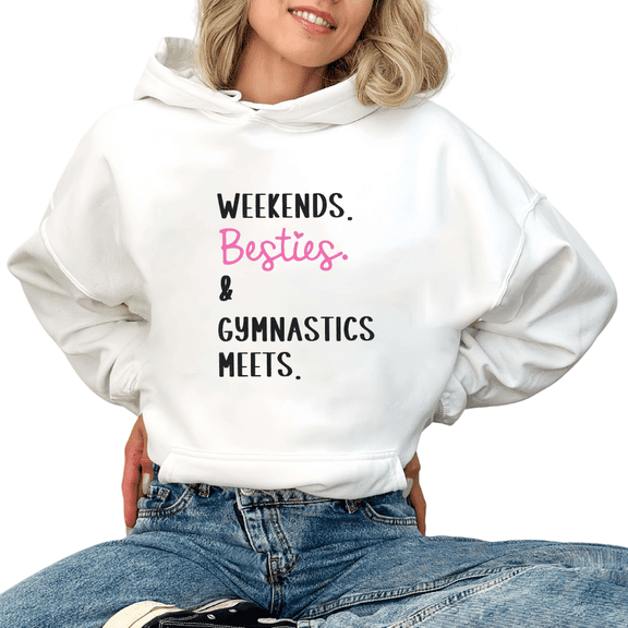 White Sports Besties Weekend Gymnastics Meet Graphic Sweatshirt Print hoodie womans S-2XL Casual Tops
