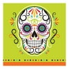 Club Pack of 192 Skelebration Lime Green Day of the Dead Skull 2-Ply Beverage Napkins 5"