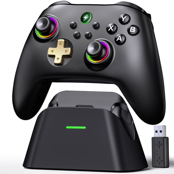 Wireless Pro PC Controller with Charging Dock, Controller for Nintendo Switch 2/1/OLED/iPhone/Android/PC, 1000Hz Polling Rate,Hall Effect,No Drift, Turbo & Vibration