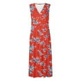 thumbnail image 5 of GaThRRgYP Women's Spring/Summer Sleeveless Color V-Neck Wrapped Chest Dress Long Dress Red L, 5 of 5
