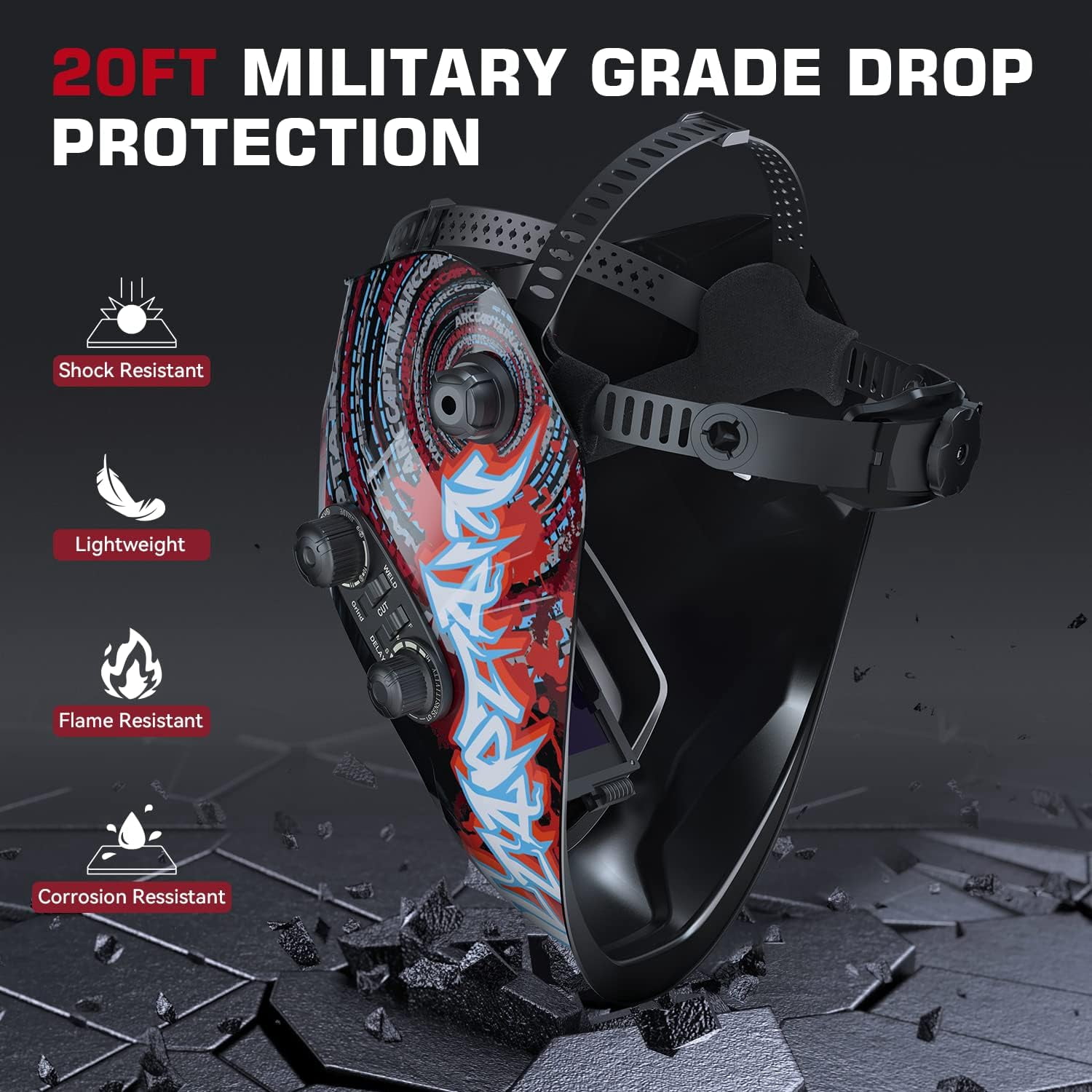 ARCCAPTAIN Large Viewing Screen Welding Helmet True Color Auto Darkening Solar Powered 4 Arc Sensor Welding Hood, Wide Shade 4-5/5-9/9-13 for ARC TIG MIG Welding Mask(Bloodshed Design)